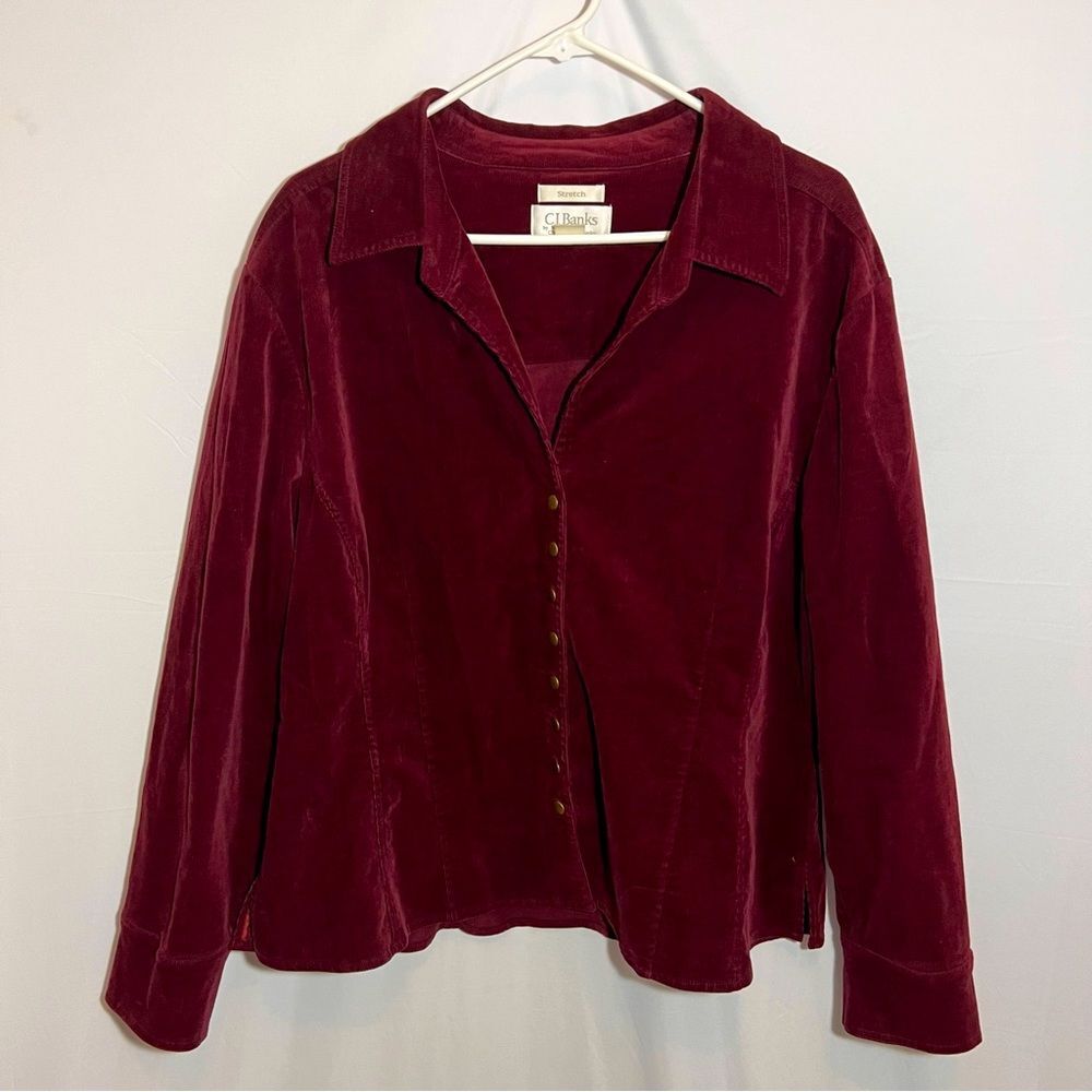 CJ Banks Stretch Corduroy Shirt Maroon 1X Plus